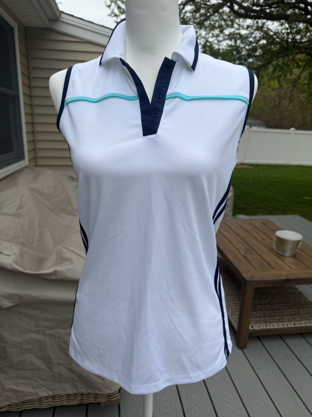 Callaway golf sleeveless Polo Tank Top - White with Navy & Aqua Trim